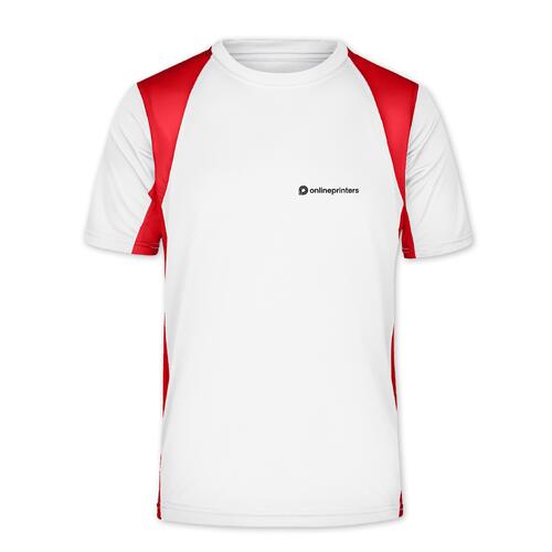 Vit/r�d funktions t-shirt i polyester f�r m�n.
