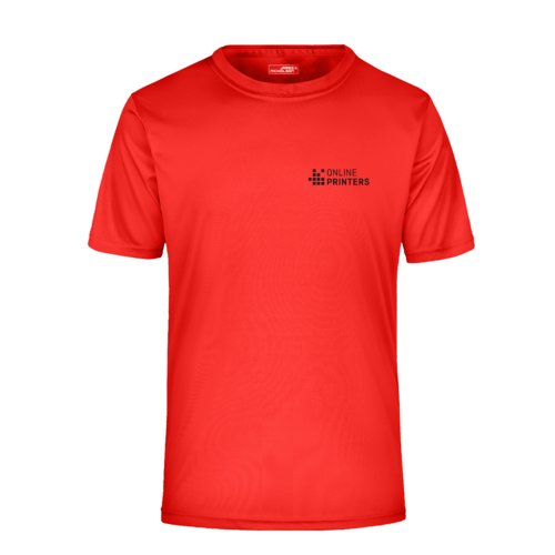 Rd T-shirt i polyester med korta rmar.