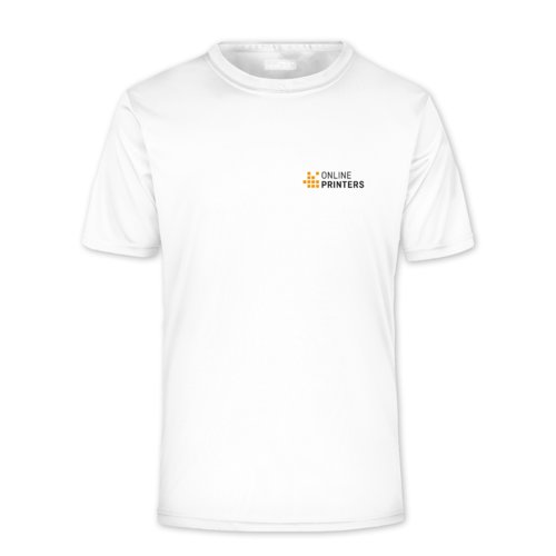 Vit polyester t-shirt fr mn med korta rmar.