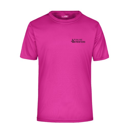 Rosa polyester T-shirt med korta rmar.