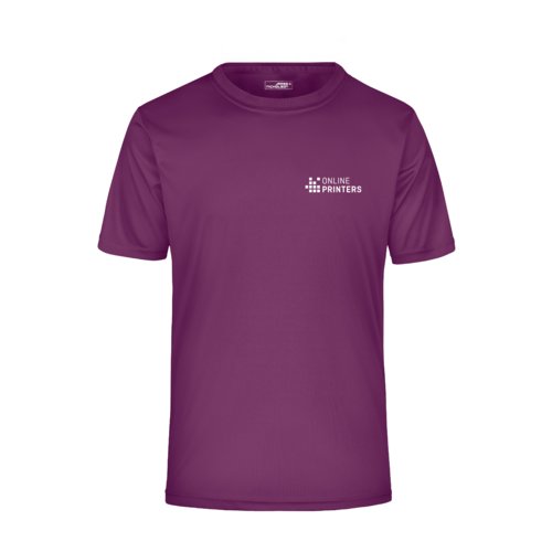 Violett polyester T-shirt fr mn med korta rmar.