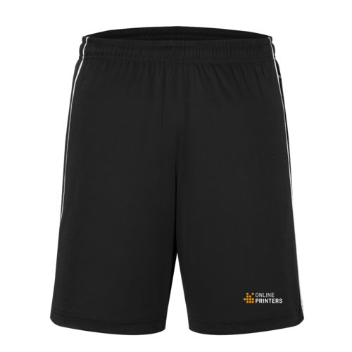 Svartvita polyestershorts med elastisk midja och dragsko.