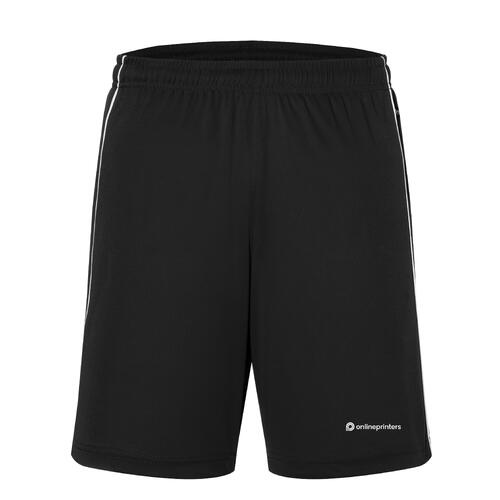 Svartvita polyestershorts med elastisk midja och dragsko.