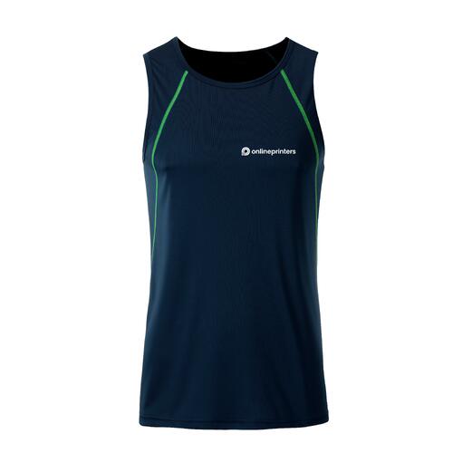 Marinbl� och neongul tanktopp i polyester f�r m�n.