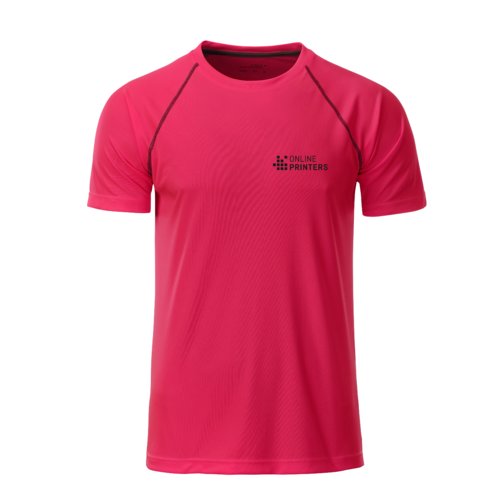Neonrosa/gr polyester T-shirt fr mn med korta rmar.