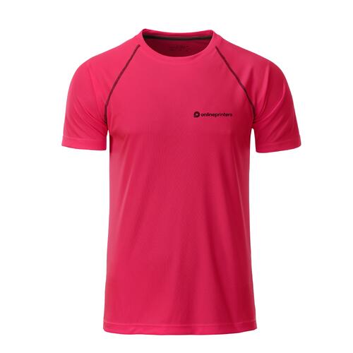 Neonrosa/gr� polyester T-shirt f�r m�n med korta �rmar.