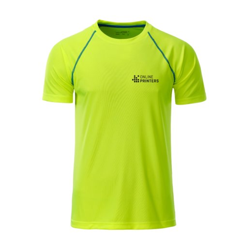 Neongul/bl polyester T-shirt fr mn med korta rmar.