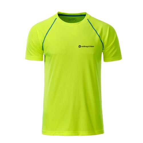 Neongul/bl� polyester T-shirt f�r m�n med korta �rmar.