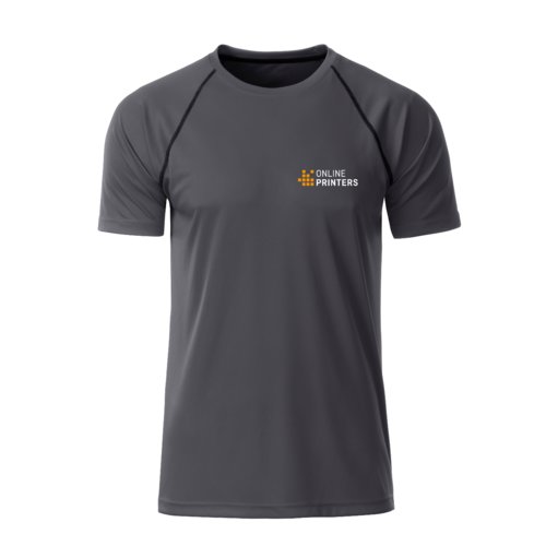 Mrkgr polyester t-shirt fr mn med korta rmar.