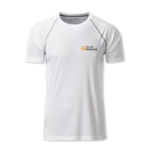 Vit polyester T-shirt fr mn med korta rmar.