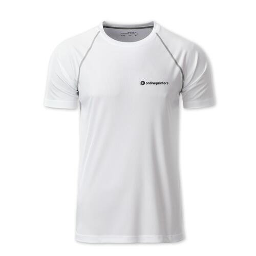 Vit polyester T-shirt f�r m�n med korta �rmar.