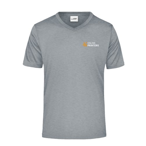Grmelerad V-ringad T-shirt i polyester fr mn.