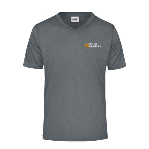 Mrkgrmelerad polyester T-shirt med V-ringning.