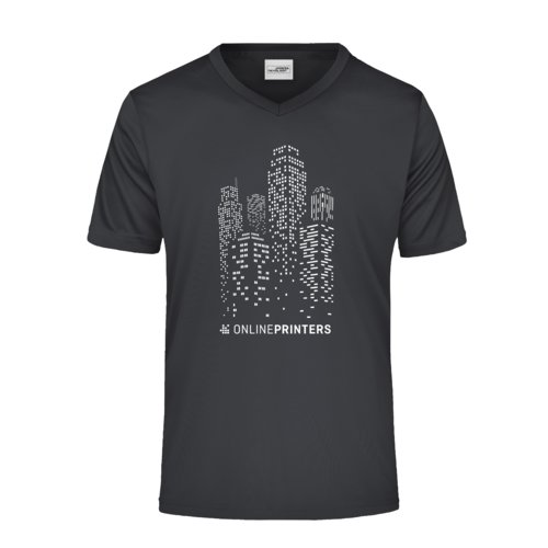Svart V-ringad T-shirt i polyester fr mn med korta rmar.