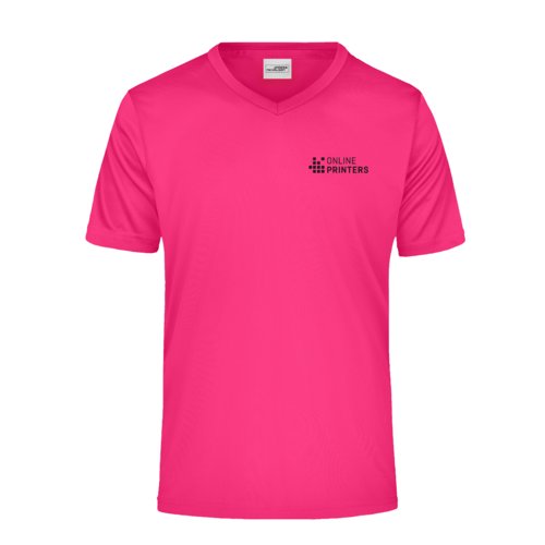 Rosa V-ringad t-shirt i polyester fr mn med korta rmar.