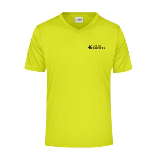 Neongul V-ringad T-shirt i polyester fr mn med korta rmar.