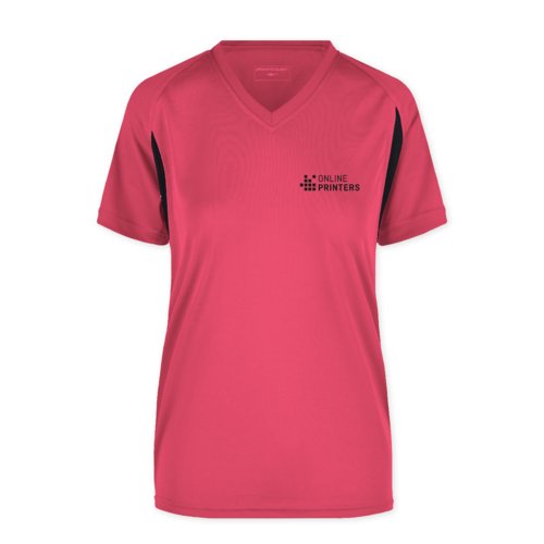 Rosa funktionstrja i polyester med V-ringning fr dam.