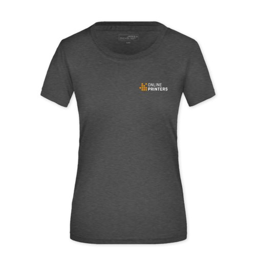 Mrkgrmelerad polyester t-shirt fr damer med korta rmar.