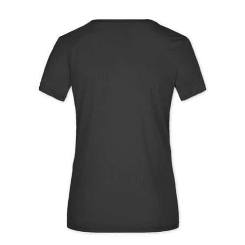 Svart polyester t-shirt fr dam med korta rmar.