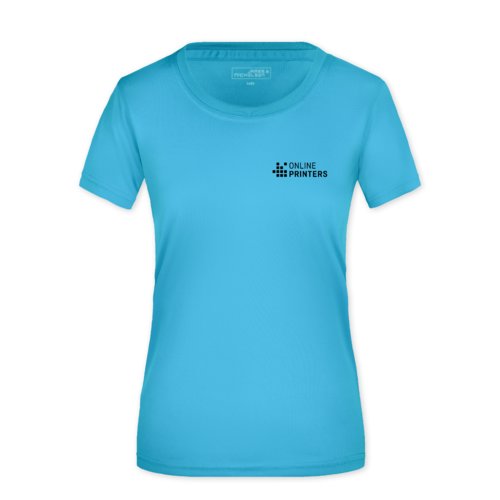 Turkos polyester T-shirt fr damer, andningsaktiv.
