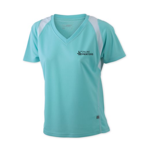 Mintgrn lpartrja i polyester fr damer med V-ringning.