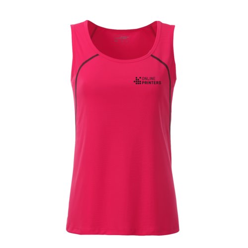 Neonrosa/grtt linne i polyester fr damer.