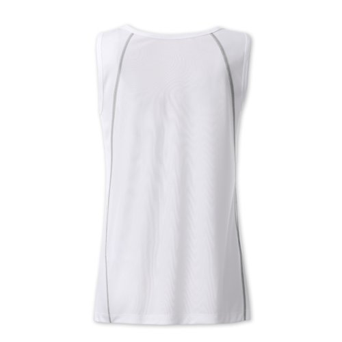 Vit polyestertanktop fr damer med sportig skrning.