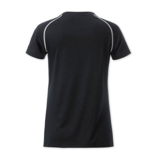Svart och vit polyester T-shirt fr damer med korta rmar.