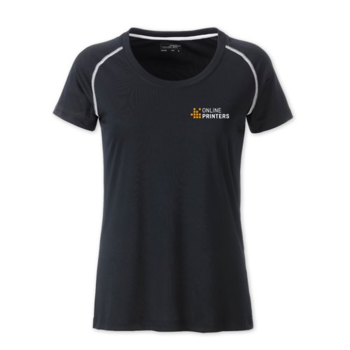 Mrk sport-t-shirt i tyg fr damer med korta rmar.