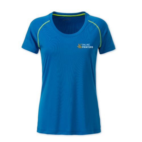 Bl polyester t-shirt fr damer med korta rmar.
