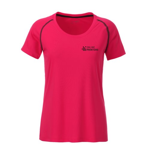 Neonrosa/gr polyester T-shirt fr damer med korta rmar.