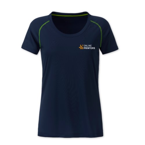 Marinbl/neongul dam T-shirt i polyester.