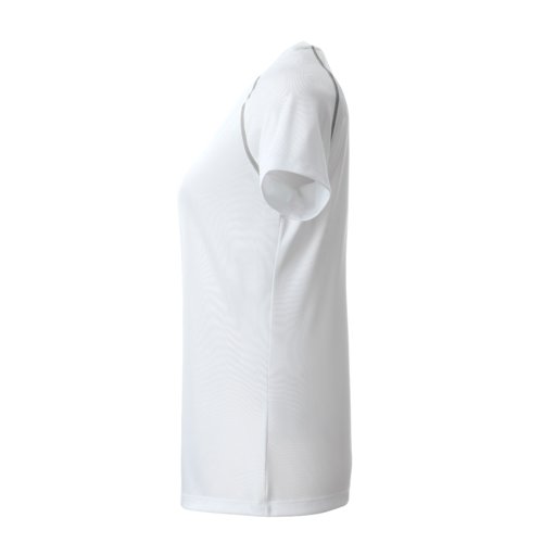 Vit polyester-T-shirt fr damer med korta rmar.