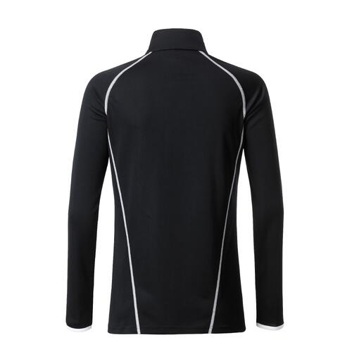 Svartvit l�ng�rmad tr�ja i polyester f�r damer.