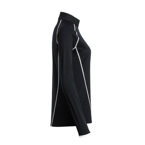 Svart l�ng�rmad damtr�ja i polyester med sportig sk�rning.