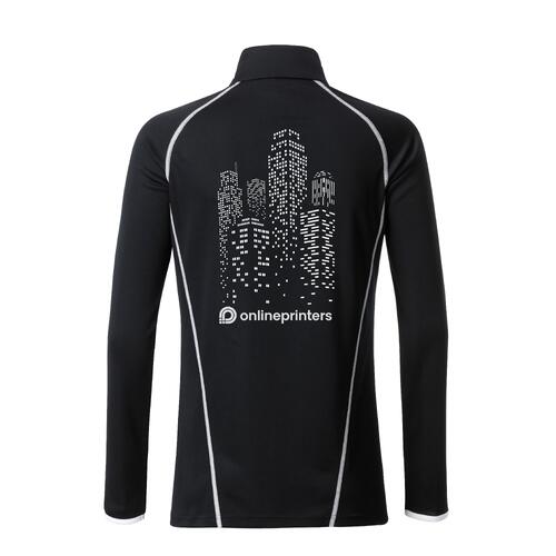 Svartvit l�ng�rmad tr�ja i polyester f�r dam.