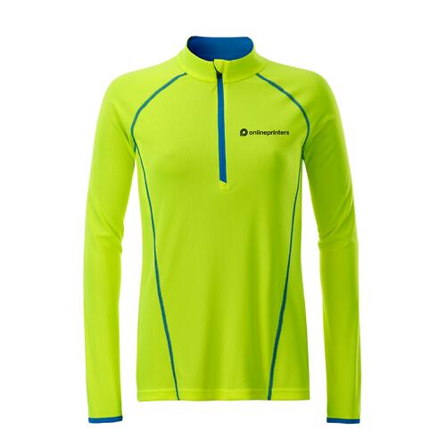 Neongul l�ng�rmad tr�ja i polyester f�r damer med dragkedja.