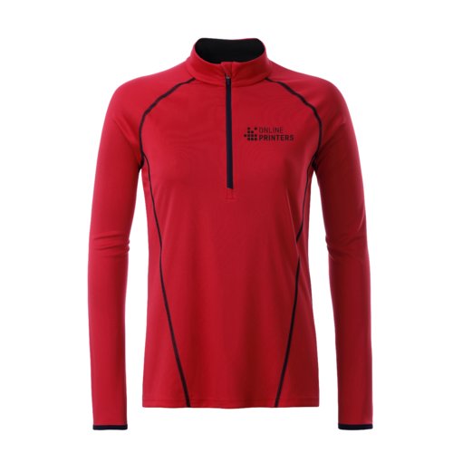 Rd lngrmad trja i polyester med kort dragkedja fr dam.