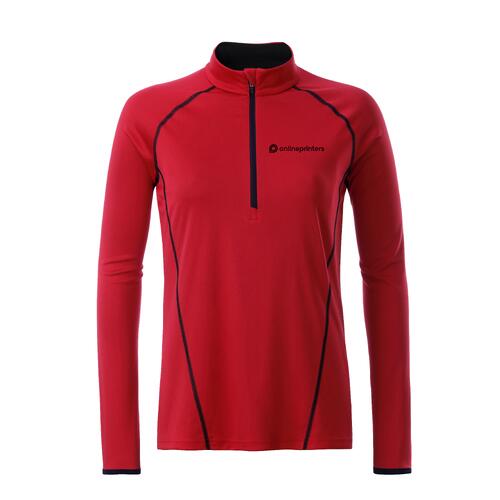 R�d l�ng�rmad tr�ja i polyester med kort dragkedja f�r dam.