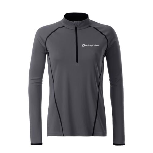 M�rkgr� polyester l�ng�rmad tr�ja med kort dragkedja.