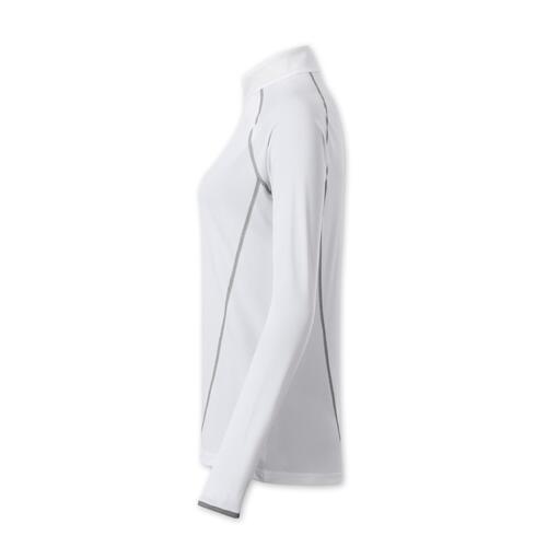 Vit l�ng�rmad tr�ja i polyester med st�krage.
