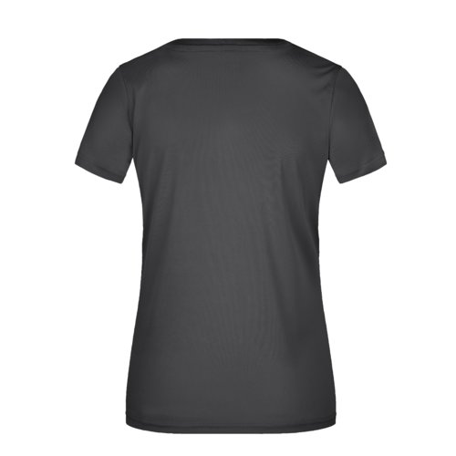 Svart polyester T-shirt med V-ringning och korta rmar.