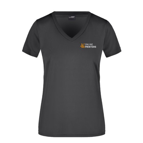 Svart V-ringad t-shirt i polyester fr dam.