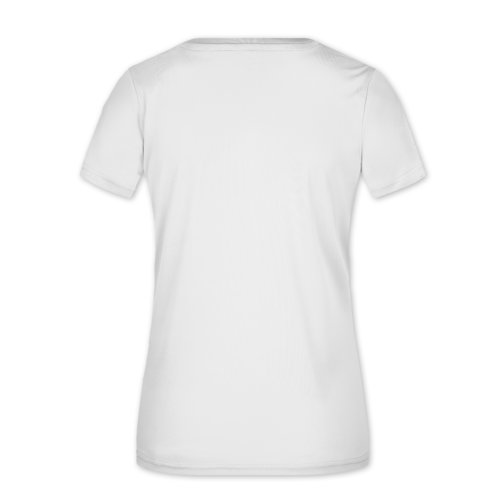 Vit polyester t-shirt fr dam med V-ringning och korta rmar.