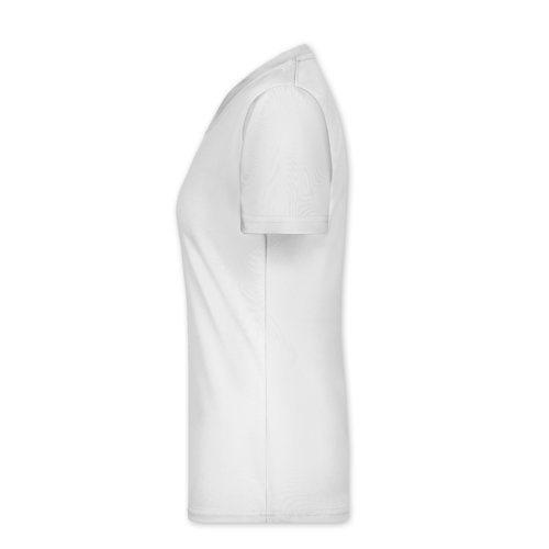 Vit polyester T-shirt med V-ringning fr dam.