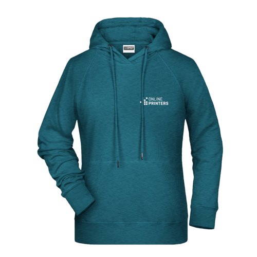 Petrolmelerad bomulls-polyesterhoodie med huva och dragsko.
