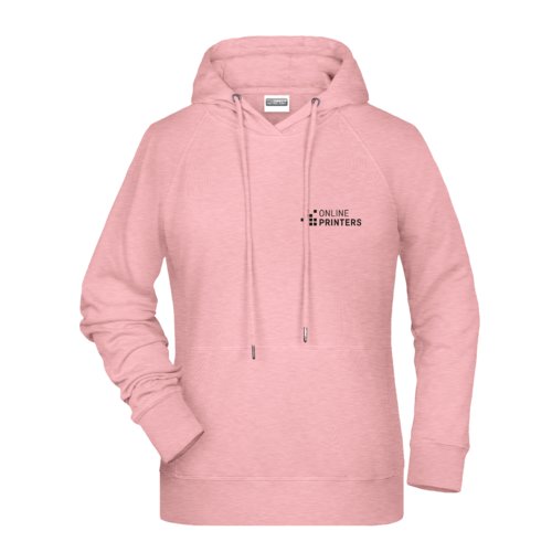 Rosamelerad bomull-polyesterhoodie med huva och dragsko.
