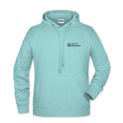 Mintgrn bomullsblandning hoodie fr mn med huva och dragsko.