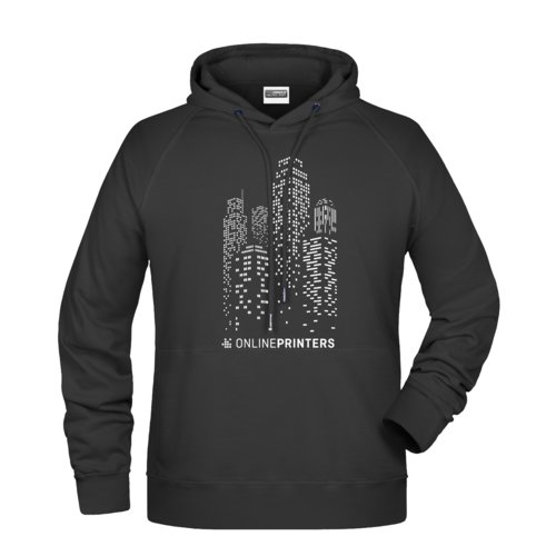 Svart bomullsblandning hoodie med huva och knguruficka.