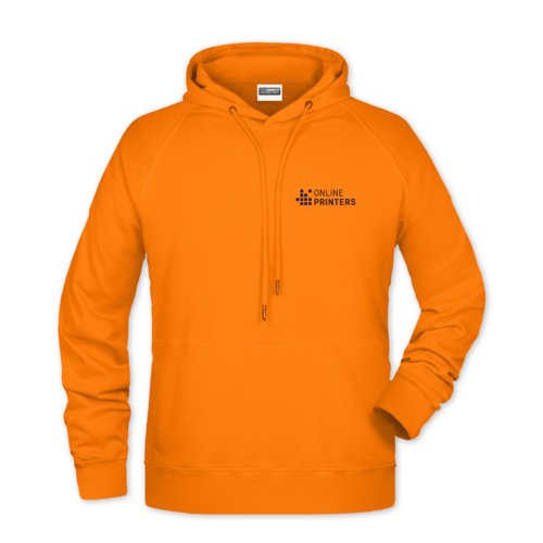 Orange bomullsblandning hoodie med huva och dragsko, fr mn.